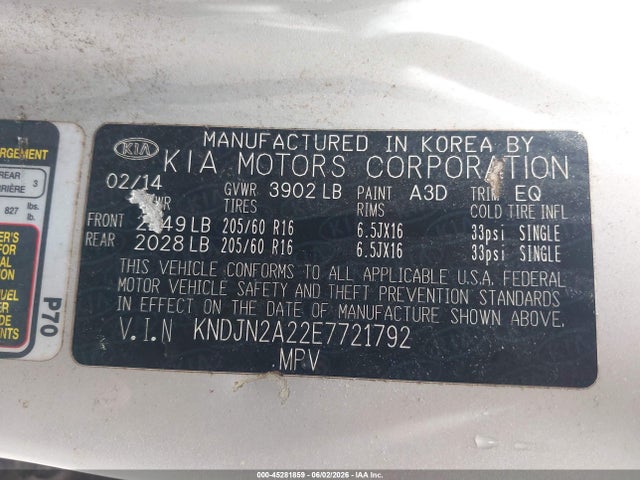 Продажа на аукционе авто 2014 Kia Soul, vin: KNDJN2A22E7721792, номер лота: 45281859