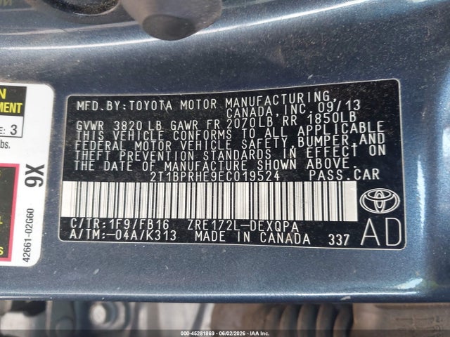 Продажа на аукционе авто 2014 Toyota Corolla Le Eco, vin: 2T1BPRHE9EC019524, номер лота: 45281869