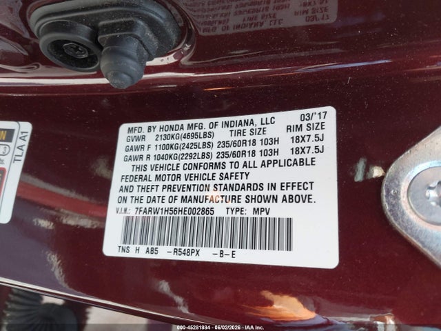 Aukcja sprzedaży 2017 Honda Cr-v Ex, vin: 7FARW1H56HE002865, numer aukcji: 45281884