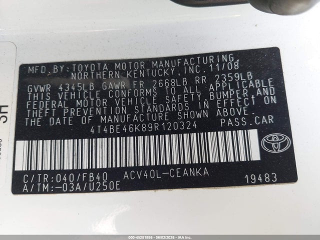 Продаж на аукціоні авто 2009 Toyota Camry Le, vin: 4T4BE46K89R120324, номер лоту: 45281886