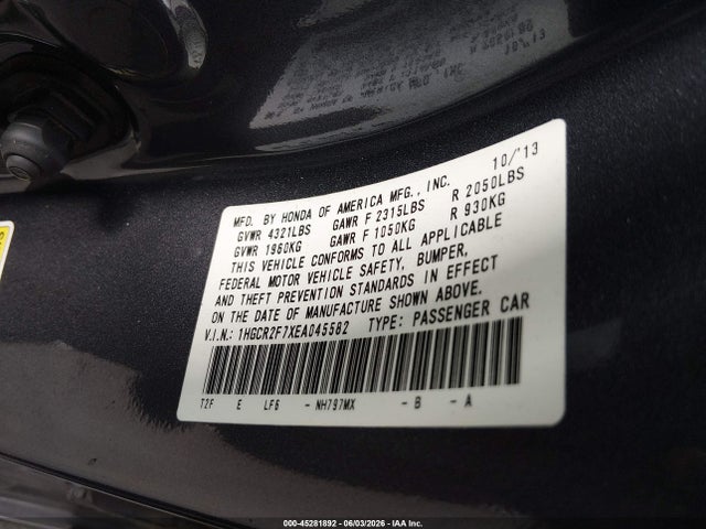 Продажа на аукционе авто 2014 Honda Accord Ex, vin: 1HGCR2F7XEA045582, номер лота: 45281892