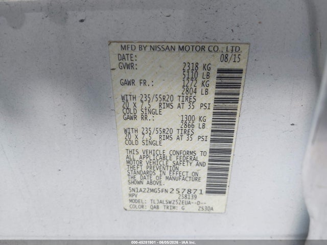 5N1AZ2MG5FN257871 Nissan Murano Platinum