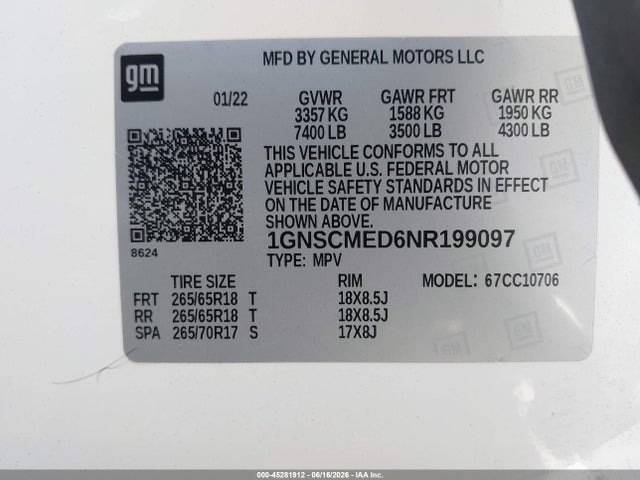 1GNSCMED6NR199097 Chevrolet Tahoe 2wd Ls