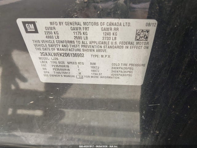 Продаж на аукціоні авто 2013 Gmc Terrain Slt-2, vin: 2GKALWEK2D6136902, номер лоту: 45281917