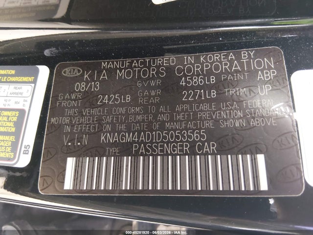 Aukcja sprzedaży 2013 Kia Optima Hybrid Ex, vin: KNAGM4AD1D5053565, numer aukcji: 45281920