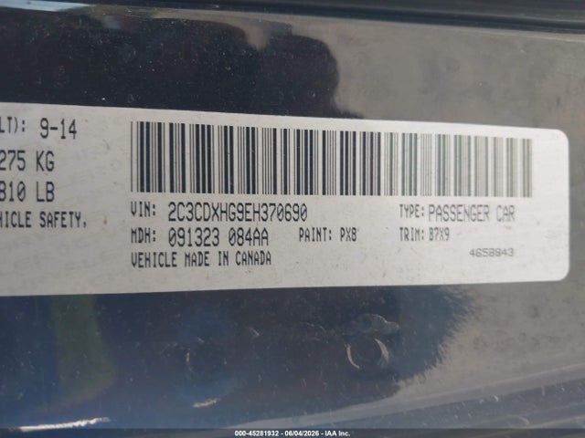 2C3CDXHG9EH370690 Dodge Charger Sxt