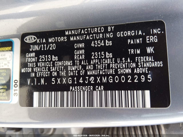 5XXG14J2XMG002295 KIA K5 LXS