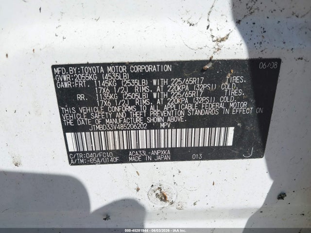 Aukcja sprzedaży 2008 Toyota Rav4, vin: JTMBD33V485206202, numer aukcji: 45281944