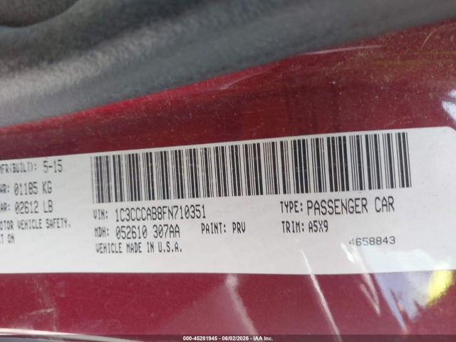 Продажа на аукционе авто 2015 Chrysler 200 Limited, vin: 1C3CCCAB8FN710351, номер лота: 45281945