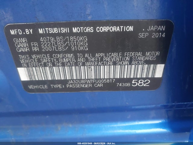 Auction sale of the 2015 Mitsubishi Lancer Gt, vin: JA32U8FW7FU005817, lot number: 45281949