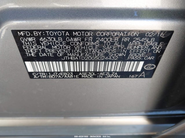 JTHBA1D20G5024432 Lexus IS 200T