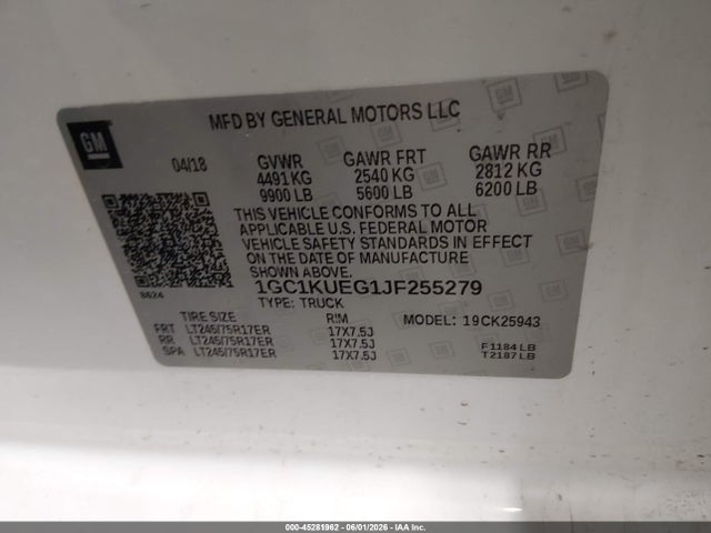 Продажа на аукционе авто 2018 Chevrolet Silverado 2500hd Wt, vin: 1GC1KUEG1JF255279, номер лота: 45281962