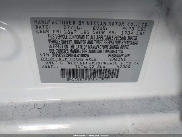 Nissan Versa Note Sv 2016 3N1CE2CP0GL410025 Image 9
