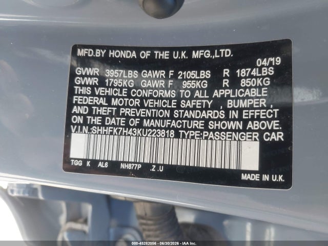 Honda Civic Sport 2019 SHHFK7H43KU223818 Image 9