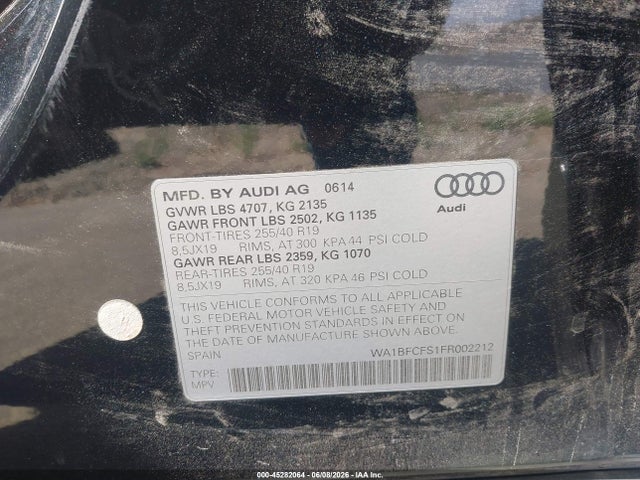 Aukcja sprzedaży 2015 Audi Q3 2.0t Premium Plus, vin: WA1BFCFS1FR002212, numer aukcji: 45282064