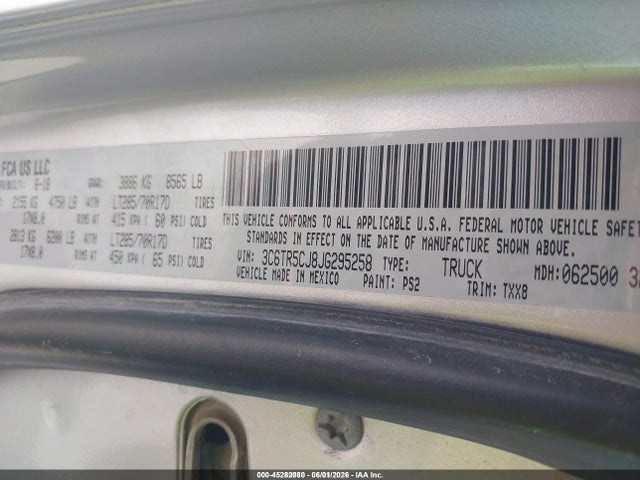 Продажа на аукционе авто 2018 Ram 2500 Tradesman  4x4 6'4 Box, vin: 3C6TR5CJ8JG295258, номер лота: 45282080