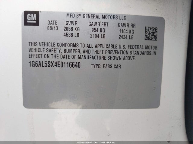 45282097 :رقم المزاد ، 1G6AL5SX4E0116640 vin ، 2014 Cadillac Ats Premium مزاد بيع