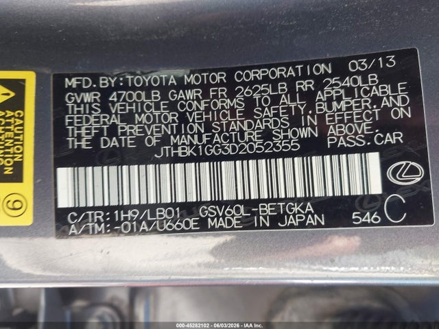 Продажа на аукционе авто 2013 Lexus Es 350, vin: JTHBK1GG3D2052355, номер лота: 45282102