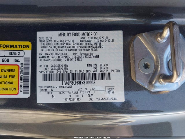 1FA6P8CF8H5310003 Ford Mustang Gt Premium