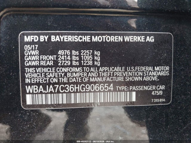 Продаж на аукціоні авто 2017 Bmw 530i Xdrive, vin: WBAJA7C36HG906654, номер лоту: 45282112