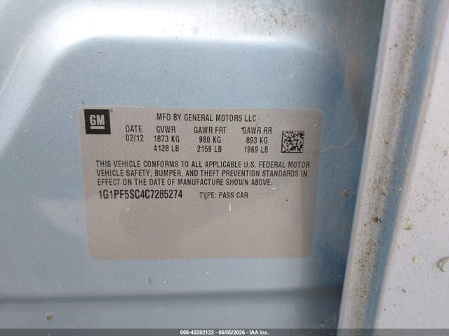 Продаж на аукціоні авто 2012 Chevrolet Cruze 1lt, vin: 1G1PF5SC4C7285274, номер лоту: 45282122