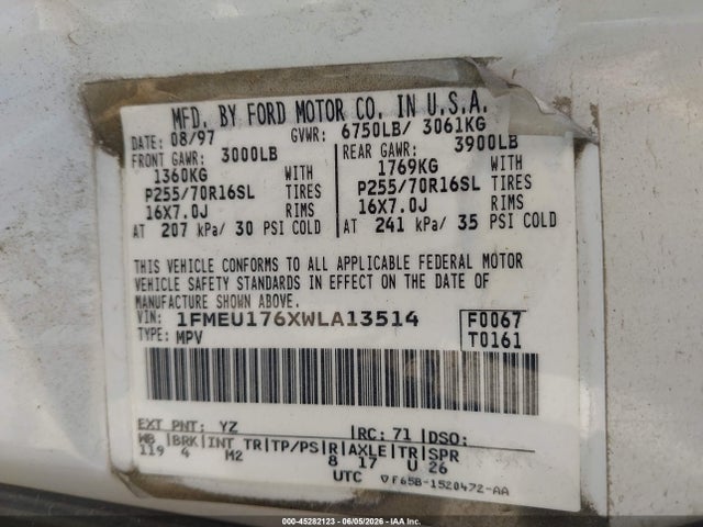 45282123 :رقم المزاد ، 1FMEU176XWLA13514 vin ، 1998 Ford Expedition Eddie Bauer/xlt مزاد بيع