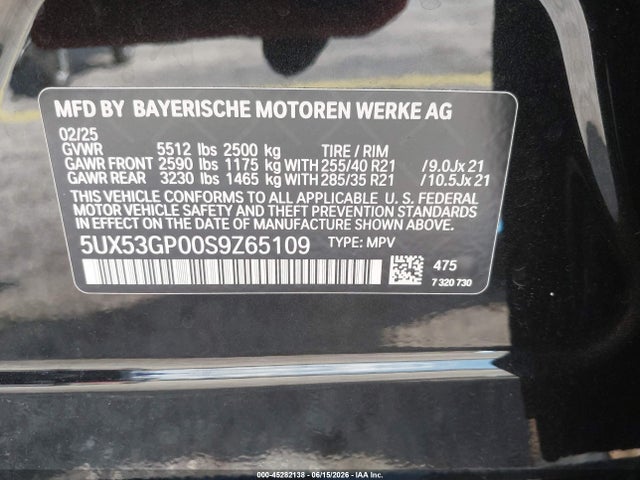 Продажа на аукционе авто 2025 Bmw X3 30 Xdrive, vin: 5UX53GP00S9Z65109, номер лота: 45282138