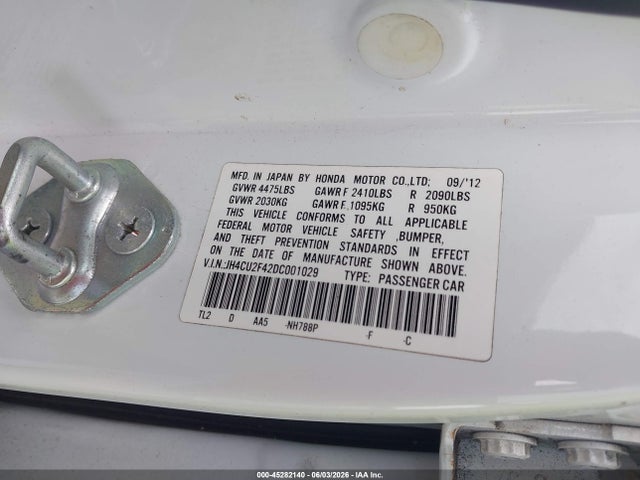 2013 Acura Tsx 2.4 მანქანა იყიდება აუქციონზე, vin: JH4CU2F42DC001029, აუქციონის ნომერი: 45282140
