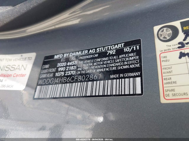 2012 Mercedes-benz C 250 მანქანა იყიდება აუქციონზე, vin: WDDGJ4HB6CF802861, აუქციონის ნომერი: 45282176
