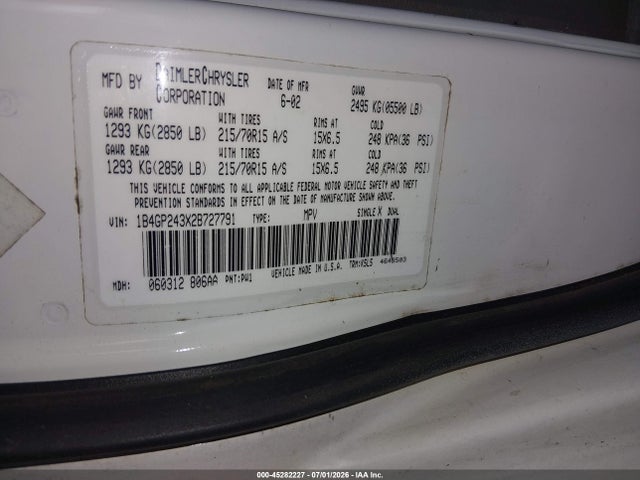 Aukcja sprzedaży 2002 Dodge Grand Caravan Se, vin: 1B4GP243X2B727791, numer aukcji: 45282227