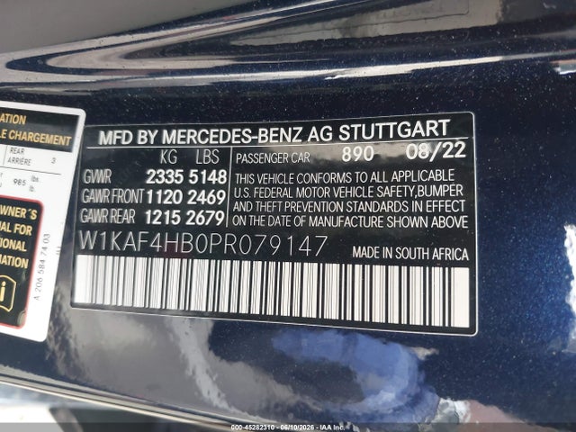 Продаж на аукціоні авто 2023 Mercedes-benz C 300 4matic, vin: W1KAF4HB0PR079147, номер лоту: 45282310