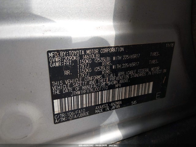 JTMW1RFV7KJ001710 Toyota Rav4 Xle