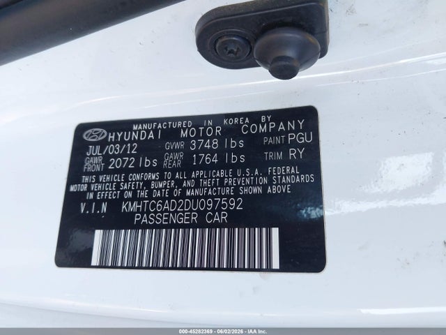 45282369 :رقم المزاد ، KMHTC6AD2DU097592 vin ، 2013 Hyundai Veloster Base W/gray مزاد بيع