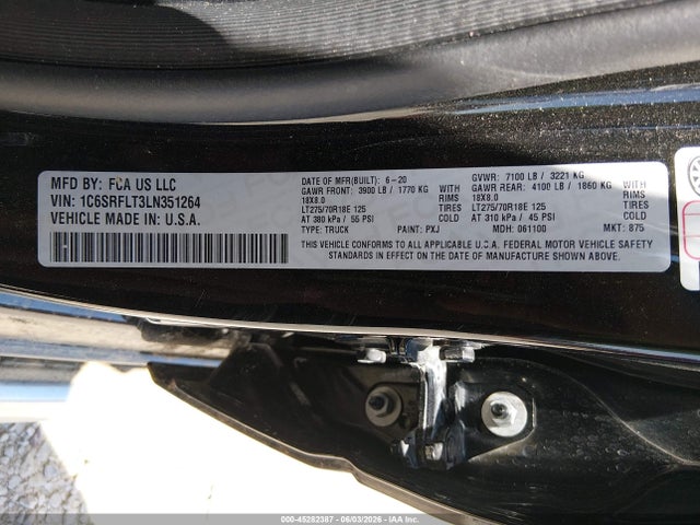 Продаж на аукціоні авто 2020 Ram 1500 Rebel  4x4 5'7 Box, vin: 1C6SRFLT3LN351264, номер лоту: 45282387
