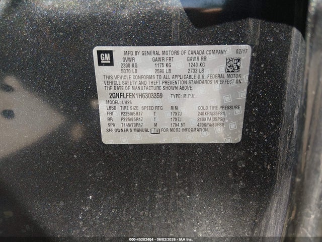 2017 Chevrolet Equinox Lt მანქანა იყიდება აუქციონზე, vin: 2GNFLFEK1H6303359, აუქციონის ნომერი: 45282404