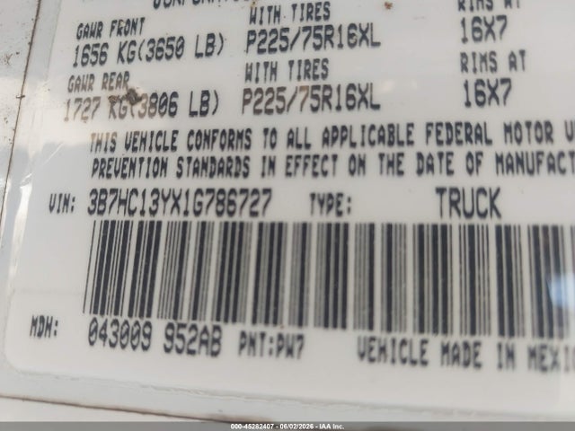 45282407 :رقم المزاد ، 3B7HC13YX1G786727 vin ، 2001 Dodge Ram 1500 St مزاد بيع