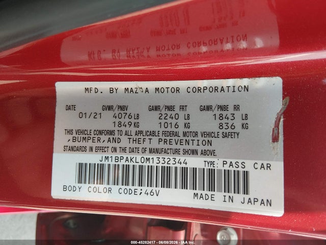 Продаж на аукціоні авто 2021 Mazda Mazda3 Select, vin: JM1BPAKL0M1332344, номер лоту: 45282417