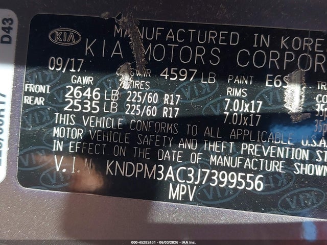 45282431 :رقم المزاد ، KNDPM3AC3J7399556 vin ، 2018 Kia Sportage Lx مزاد بيع