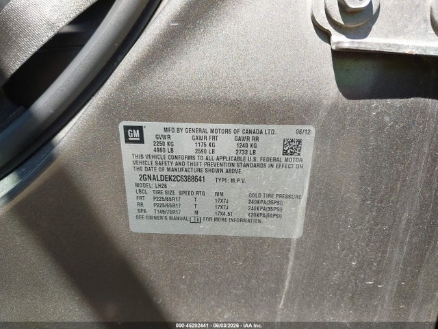 45282441 :رقم المزاد ، 2GNALDEK2C6388641 vin ، 2012 Chevrolet Equinox 1lt مزاد بيع