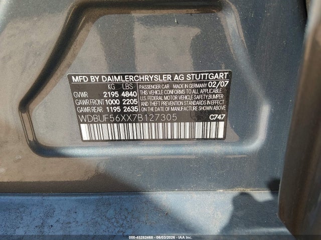 45282468 :رقم المزاد ، WDBUF56XX7B127305 vin ، 2007 Mercedes-benz E 350 مزاد بيع