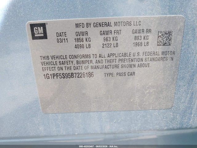 45282487 :رقم المزاد ، 1G1PF5S95B7226186 vin ، 2011 Chevrolet Cruze 1lt مزاد بيع