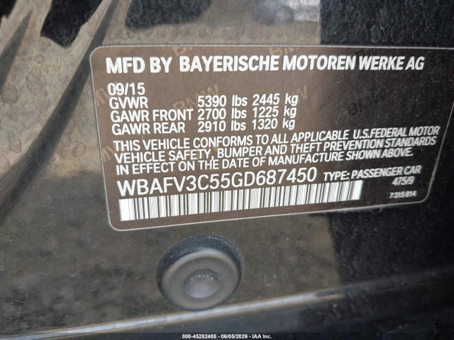 Aukcja sprzedaży 2016 Bmw 535d Xdrive, vin: WBAFV3C55GD687450, numer aukcji: 45282488