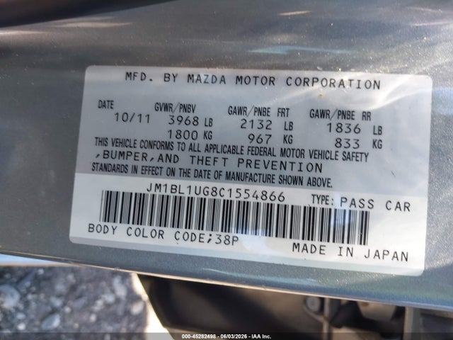 Aukcja sprzedaży 2012 Mazda Mazda3 I Sport, vin: JM1BL1UG8C1554866, numer aukcji: 45282498