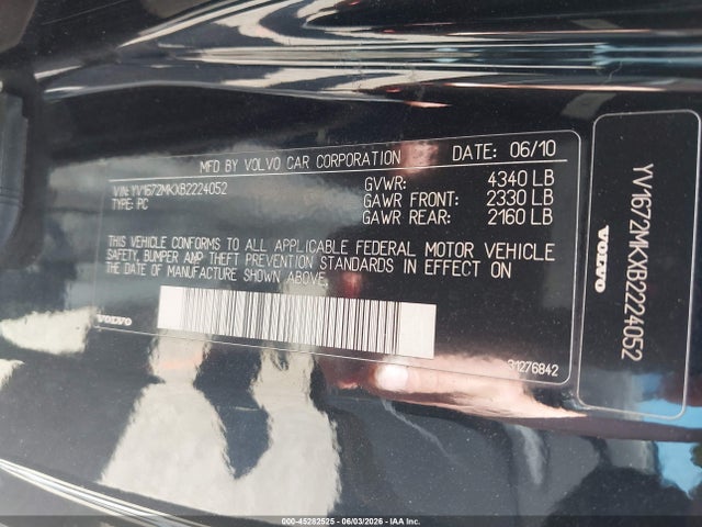 45282525 :رقم المزاد ، YV1672MKXB2224052 vin ، 2011 Volvo C30 مزاد بيع