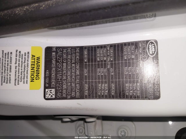 Продажа на аукционе авто 2021 Land Rover Range Rover Evoque Se, vin: SALZP2FX1MH123146, номер лота: 45282561