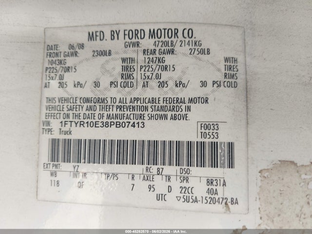 Продаж на аукціоні авто 2008 Ford Ranger Xl/xlt, vin: 1FTYR10E38PB07413, номер лоту: 45282570