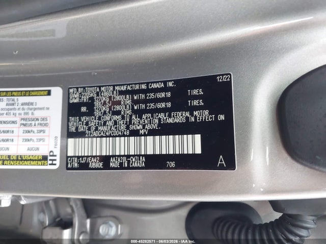 Aukcja sprzedaży 2023 Lexus Nx 250, vin: 2T2ADCAZ4PC004748, numer aukcji: 45282571