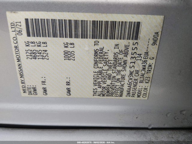 1N4AA6CV3MC513555 Nissan Maxima Sv Xtronic Cvt