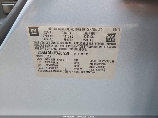 Chevrolet Equinox Ltz 2014 2GNALDEK1E6287299 Image 9