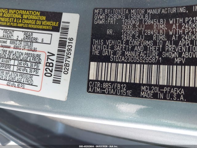 Продажа на аукционе авто 2005 Toyota Sienna Le, vin: 5TDZA23C05S295871, номер лота: 45282604